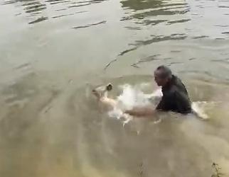 M2801007_ Thank you to the two gentlemen who braved the freezing cold to jump into the lake and save her. She’s alive now, my child!