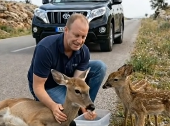 M3101004_kind hearted man rescue poor unconscious Deer on the road side_part2