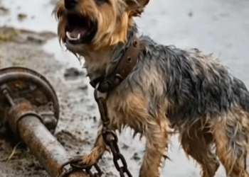 B05 Barely able to stand, frail dog was found heavy collar loc…